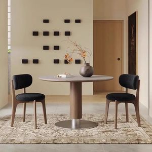 โต๊ะอาหารไม้เนื้อแข็งทรงกลมพร้อมฐานสแตนเลส ดีไซน์ผสมผสานที่มั่นคง แข็งแรง สำหรับใช้ในบ้าน - Product Image 3