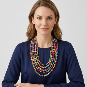 Collar Multicapa Ecológico Hecho a Mano con Cuentas, Cadena Chapada en Oro para Mujer, Estilo Bohemio, Forma de Bola, Collar Artificial para Fiesta - Product Image 2