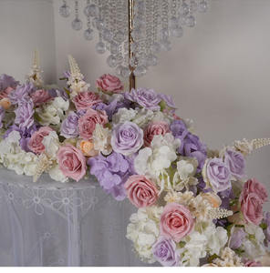 מותאם אישית באיכות גבוהה משי מלאכותי פרח סידור פרחים ורוד סגול רץ שולחן חתונה - Product Image 5