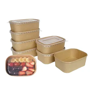 Одноразовая упаковка для еды, прямоугольная одноразовая миска для салата, индивидуальная оптовая продажа, квадратная бумажная миска для мороженого из крафтовой бумаги