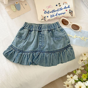 Girls Denim Skirt With Ruffles Cotton Short Skirt For Toddler Summer Wear - Product Image 2
