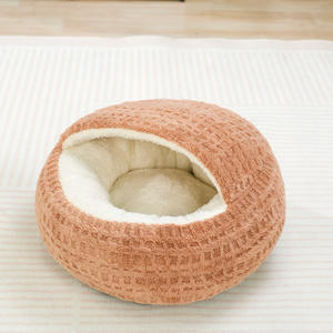 Halb geschlossenes Haustier bett in Plüsch schalen form für kleine Hunde und Katzen Warmes Wickel nest Gemütliche Kuschel schale mit weichem Innenfutter - Product Image 6