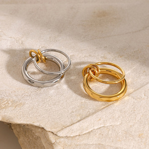 Bagues de mode bicolores or et argent, double couche, chaîne spirale, forme géométrique, bijoux unisexe, cadeau - Product Image 4