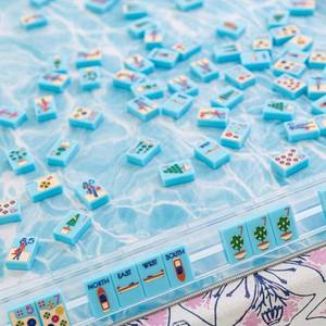 Blue Coast Vacation Themed American <b>Plastic</b> Floral Mahjong <b>Tiles</b> for Holiday Party Gatherings in Stock Ready to Ship - Product Image 1
