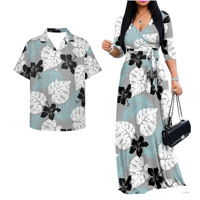 Tenues hawaïennes à motif Tapa vert pour couples, vêtements de fête, vêtements de vacances, robes d'été pour femmes et chemises pour hommes
