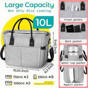 Large Tote <b>Insulated</b> Lunch Bag with <b>Custom</b> Logo Adult Casual Shoulder Strap Lunch <b>Box</b> for Women Side Pockets Water Bottle Holder - Product Image 4