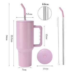 Gobelet isotherme en acier inoxydable à double paroi de 40 oz avec poignée et brosse à paille en silicone, personnalisable, vente en gros - Product Image 4