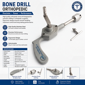 เครื่องมือแพทย์ AL Mida HEALTH CARE INSTRUMENTS สว่านกระดูกสำหรับศัลยกรรมกระดูกและข้อ แบบใช้มือ ได้รับการรับรองมาตรฐาน CE ระดับ I ผลิตจากสแตนเลสสตีล - Product Image 6