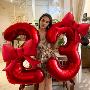 Ballons Chiffres Rouges Géants de 32 Pouces avec Nœud Assorti, Parfaits pour la Décoration de Fêtes d'Anniversaire Western - Product Image 4