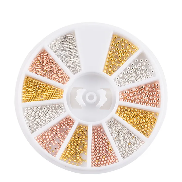 3 Kleuren 4 Maten Nail Staal Kralen Caviar Kralen 12 Grids 3D Nail Art Wiel Nail Decoratie Manicure Accessoires