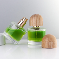 Botella de Perfume Vacía de 30 ml, Cilíndrica, de Vidrio Transparente, con Tapa de Madera Natural, Venta al Por Mayor