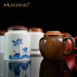 Muxiang Blue And White Porcelain Wooden Cigarette Pipe With Briar Wood Cap And Ceramic Body For Men Smoking Hookah - Product Image 4