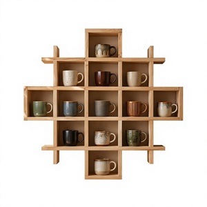 Support à tasses en bois fait main, type sur pied, durable, 13 compartiments, étagère de présentation moderne pour tasses à café - Product Image 1