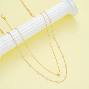 2025 hợp thời trang mạ vàng hai lớp ngọc trai Choker Vòng cổ với mặt dây chuyền trái tim-trang sức thanh lịch quà tặng cho phụ nữ - Product Image 3