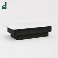 Table basse rectangulaire en pierre frittée blanche, style Mid-Century Modern, écologique, avec base noire superposée, pour hôpitaux et bureaux – Économisez