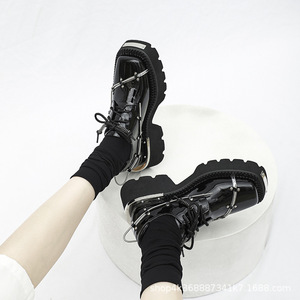 Bottes de cheville à talons épais britanniques pour femmes Bottes britanniques Rock Fancy Square Toe Lace-up Ankle Short <span class=keywords><strong>Femme</strong></span> Botas Footwear Shoes - Product Image 4