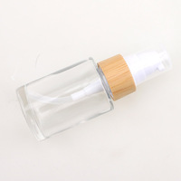 Flacon pompe en verre transparent de 30 ml pour soin de la peau, avec anneau en bambou