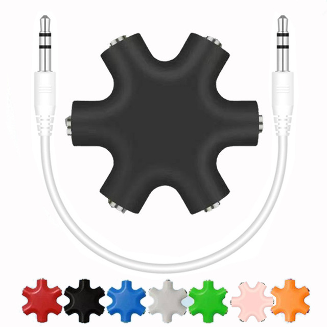 3.5mm Audio Splitter Adapter 1 Male to 5 Female Headphone Adapter PVC Jacket for Smartphones Speakers Microphone