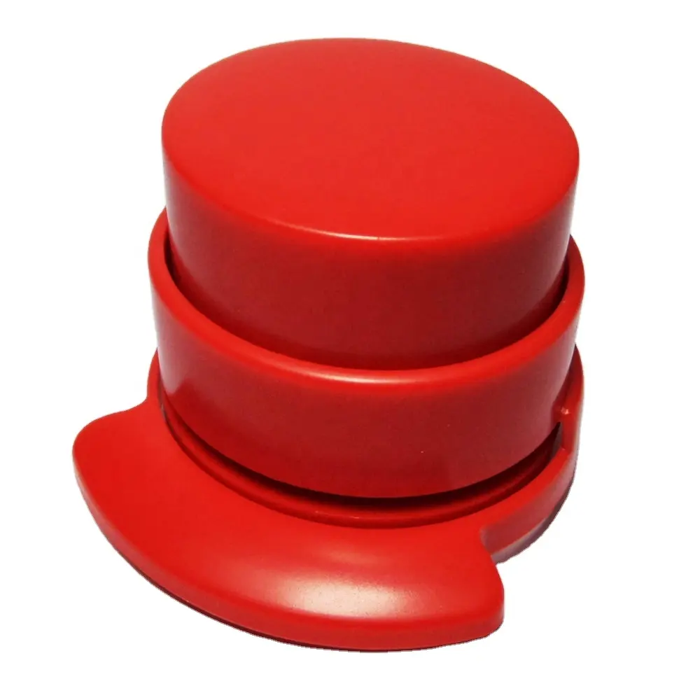 カスタムロゴプリント赤かわいいハンドプレスプラスチックラウンドピンステープルレスホッチキスなし