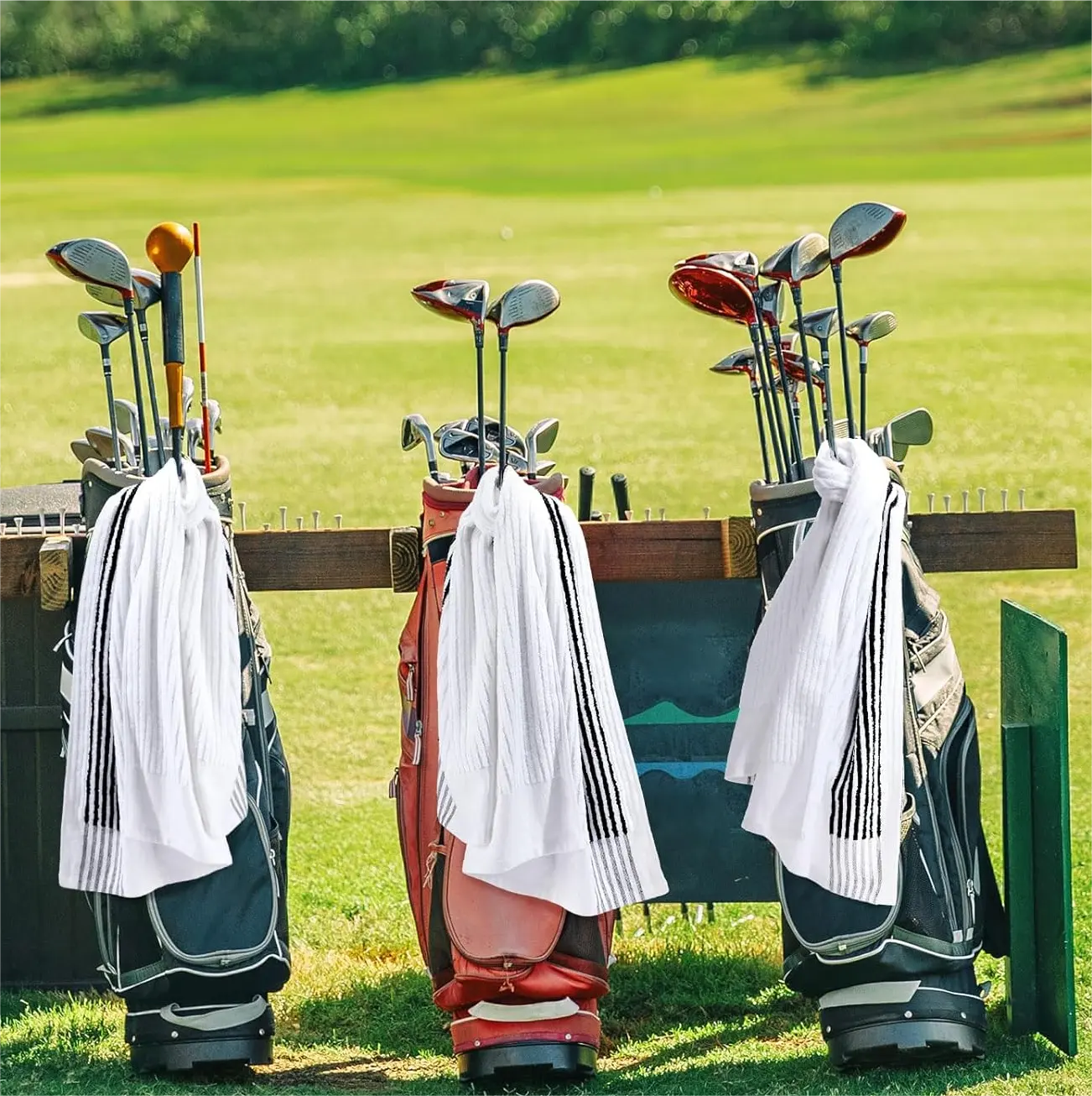 Toalha de golfe listrada para Caddy, logotipo personalizado, fabricante profissional, design simples