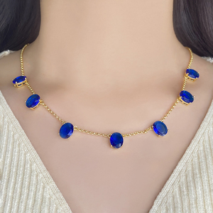 Collier empilable ovale personnalisable avec pierres précieuses, zircone cubique multicolore, plaqué or, chaîne de superposition quotidienne, vente en gros - Product Image 4