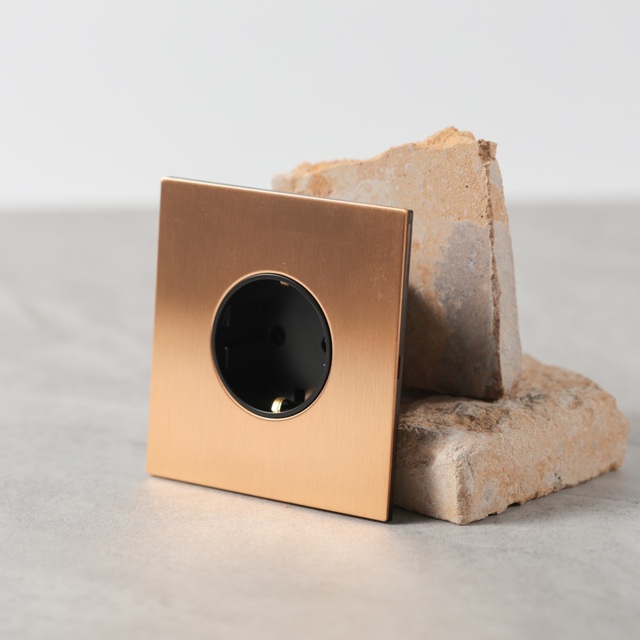 Maxery Stainless Steel Brass European Socket Switch Plate Matte Gold Switch Knob Plate European Round-pin Socket Home Bar Hotel