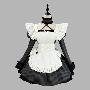Striped Japanese Style Puff Sleeve Maid Outfit Cosplay Costume Game Anime Role Playing Dress Winter 2025 - Product Image 1