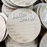 Papan Nama Bayi 3D Modern Berukir Bulat 15cm, Kartu Penanda Perkembangan Bayi, Tanda Pengumuman Kelahiran Hello World