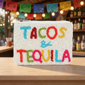 Colorful Beaded Tacos & Tequila Embroidered Fashion Square Zipper Pouch <b>Travel</b> Promotional <b>Gift</b> - Product Image 2