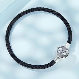 Pulsera de Plata de Ley 925 con Calavera Rebelde y Cordón Encerado Negro, Estilo Punk <span class=keywords><strong>Rock</strong></span>, para Hombre y Mujer, Base para Charms DIY SCB247 - Product Image 4