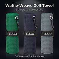 Serviette de golf en microfibre gaufrée avec logo personnalisé, œillet et mousqueton, séchage rapide, vente en gros directe usine OEM
