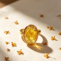 S925 Silber Bernstein Ring Handgeschnitzte Blume Retro China-Chic Ethnischer Stil Natürlicher Bernstein Offen Verstellbar