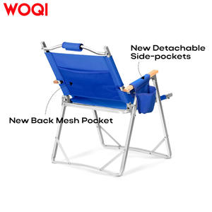 Silla de playa plegable Woqi azul, portátil y ligera, con asa de madera para uso en exteriores. - Product Image 5
