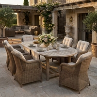 Meubles de jardin, table et chaises de jardin pour villa, ensemble de salle à manger extérieure en teck de luxe, table extérieure pour hôtel, ensemble de salle à manger extérieure pour hôtel