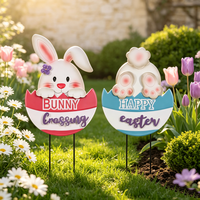 Set di 2 Decorazioni da Giardino Creative in Metallo a Forma di Uovo di Pasqua e Coniglio per Splendide Decorazioni Pasquali
