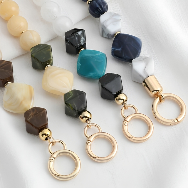 Vintage Marbled Resin Bead Phone Strap Chunky Acrylic Handbag Chain Accessory Y2K Aesthetic Designer Style for Women Brown