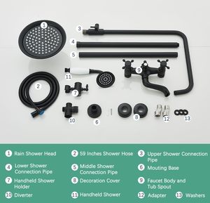 Matte Black Outdoor Brass Faucet 8 Inch Rain Jet <strong>Shower</strong> <strong>Head</strong> Handheld <strong>Sprayer</strong> Single Handle Tub <strong>Spout</strong> Wall Mount 2 Cross Handles - Product Image 6