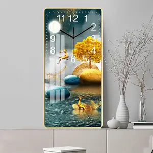 브랜드 직사각형 크리스탈 도자기 시계 종이 코팅 다이얼 거실 현대 홈 장식 저렴한 플라스틱 벽 시계