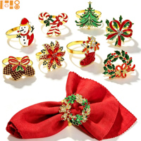 Nouveauté 2027 : Plus de 100 designs de ronds de serviette en strass et goutte d'huile, motifs sapin, cloche et flocon de neige, pour la décoration de table de Noël, mariages et fêtes