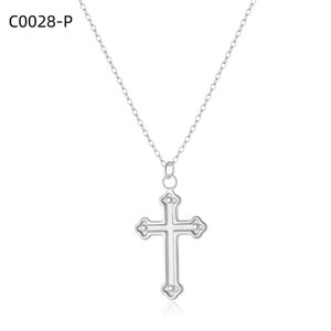 Collar con colgante de cruz Amy Amy, cadena de acero inoxidable chapada en plata para mujer, joyería religiosa clásica, regalo para uso diario - Product Image 2