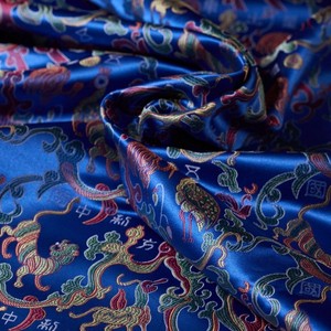 Brocart Shu Jacquard de Luxe Traditionnel Chinois Cinq Étoiles, Rouge, <span class=keywords><strong>Bleu</strong></span>, Noir, 100% Soie, Motif Floral, Léger - Product Image 3