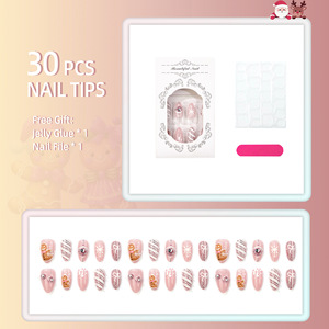 30 Uñas Postizas 3D con Diseño de Muñeco de Nieve y Almendras, con Lámina Dorada, para Navidad, Salón de Belleza, Manualidades y Fiestas - Product Image 2