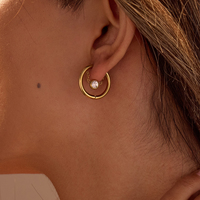 Grosir desain dipersonalisasi rumbai baja tahan karat 18K anting-anting melingkar kristal berlapis emas untuk wanita