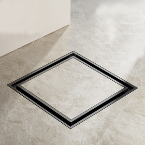 Rejilla de drenaje cuadrada moderna para ducha 10x10cm, de acero inoxidable SUS304 negro mate con patrón de cuña, antiolor para suelo de baño - Product Image 3