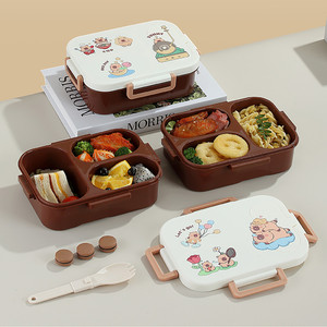 UV Independent a scellé la boîte à lunch en plastique Kapi Family à 3 grilles avec cuillère à soupe pliante en PP 850ml - Product Image 3