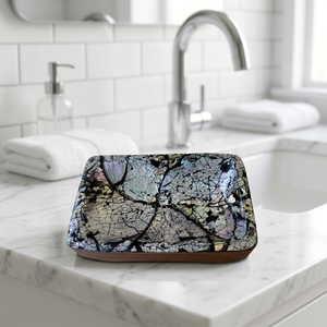Meilleures ventes en Indonésie, porte-savon rectangulaire écologique antidérapant avec incrustation de coquillages, motif mosaïque noir, blanc et gris - Product Image 1