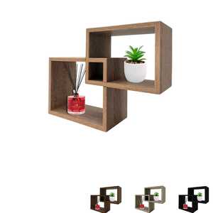 Ensemble de 2 étagères flottantes rectangulaires en bois emboîtables 30x9,5x22 cm gris tourterelle, étagères murales décoratives pour la maison et le bureau - Product Image 1