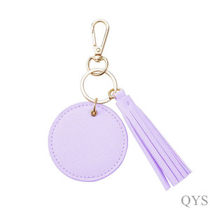 QYS <b>Personalized</b> Logo Round Leather <b>Keychain</b> with Tassel Custom Key Ring Promotional Gift - Product Image 4