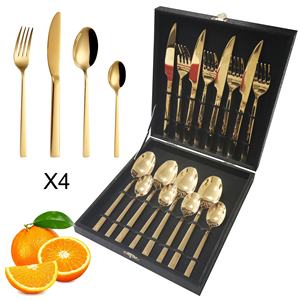 Ensemble de couverts Ernesto <span class=keywords><strong>Lidl</strong></span> en acier inoxydable rose doré, fourchette, cuillère, couteau, 16 pièces, avec coffret en bois pour hôtel - Product Image 1