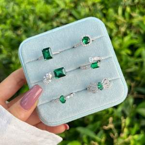 Gioielli di alta moda donna S925 argento verde smeraldo diamante 5a 8a Zirconia eternità matrimonio promessa anelli - Product Image 1